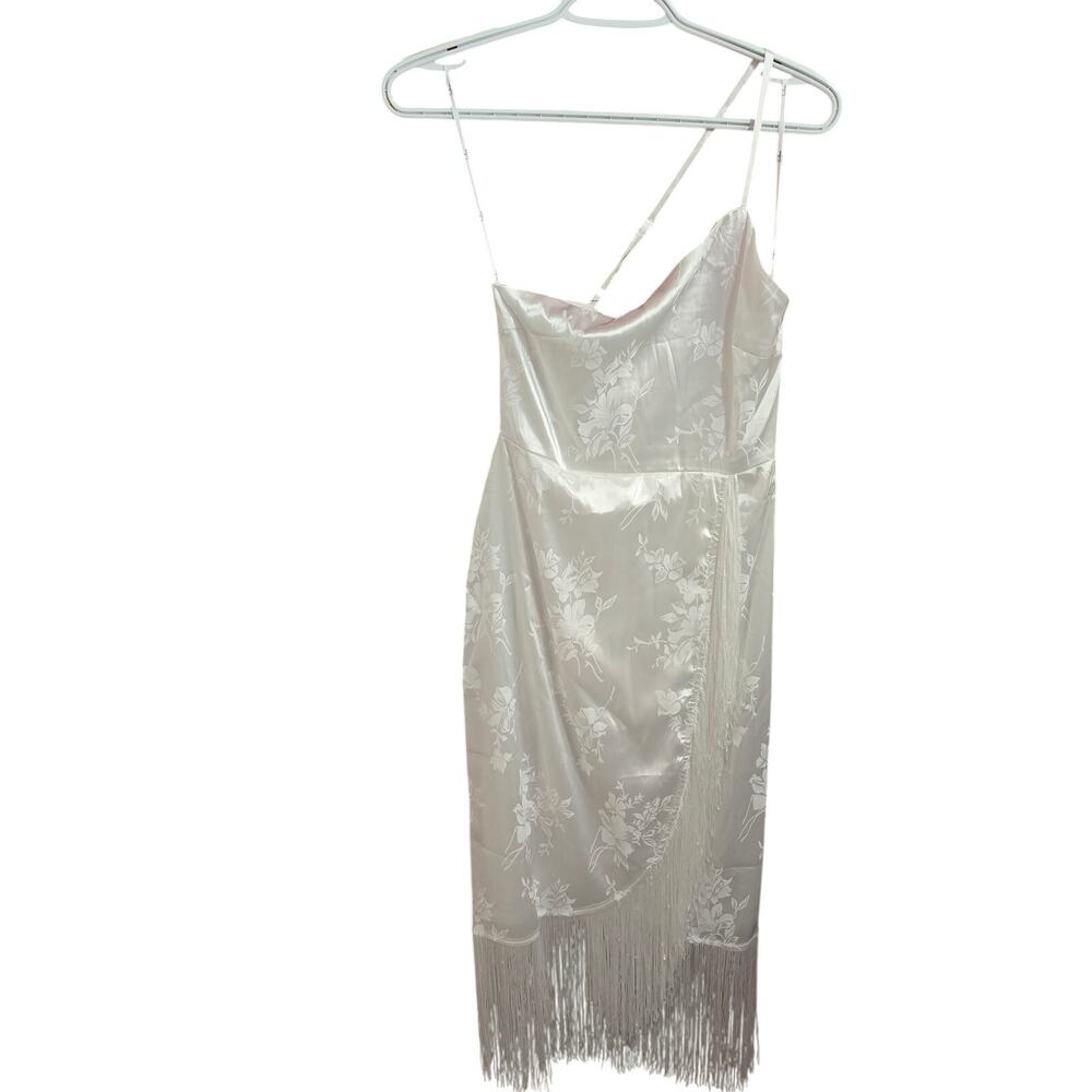 Lulus On the Dancefloor White Jacquard Fringe One-Shoulder Midi Dress - Picture 3 of 8